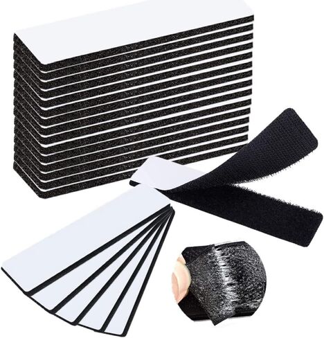 SYSCN 20 Pairs Black 1.2 x 4 Inch Hook and Loop Strips with Adhesive, Strong Back Adhesive Fasten Mounting Tape for Home or Office Use - Instead of Holes and Screws in Kuwait