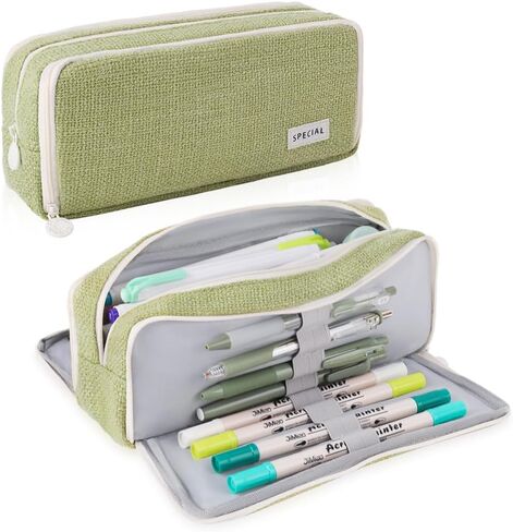 iSuperb Multi Compartments Pencil Case 3 Zippers Pencil Pouch Pen Case Bag Organizer Square Grid for Kids Teen Child Student School Supplies Cosmetic Bags (Black) in Kuwait