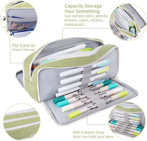 iSuperb Multi Compartments Pencil Case 3 Zippers Pencil Pouch Pen Case Bag Organizer Square Grid for Kids Teen Child Student School Supplies Cosmetic Bags (Black) in Kuwait