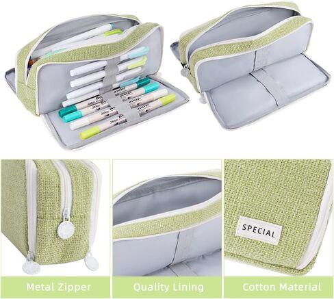 iSuperb Multi Compartments Pencil Case 3 Zippers Pencil Pouch Pen Case Bag Organizer Square Grid for Kids Teen Child Student School Supplies Cosmetic Bags (Black) in Kuwait