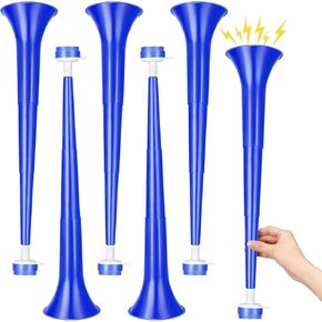 6 Pcs Stadium Horn 21 Inch Vuvuzela Plastic Collapsible Cheering Trumpets for Sporting Events Football Carnival Party Supplies, Blue