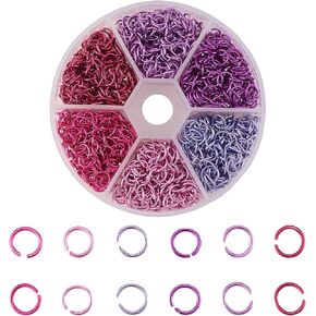 1080Pcs O Ring Connectors 6 Colors Open Jump Ring Set Aluminum Jump Rings with Round Clear Case for Necklace Earrings Jewelry Making Connectors (180Pcs/Color)