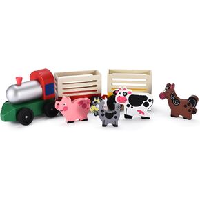 Childlike Behavior Wooden Rainbow Train Set for Toddlers - Classic Wood Train Toy for Boys and Girls - Expandable and Compatible with Other Track Systems - Educational and Creative