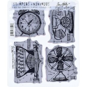 Stampers Anonymous Tim Holtz Cling Rubber Stamp Set, 7 by 8.5-Inch, Vintage Things Blueprint in Kuwait
