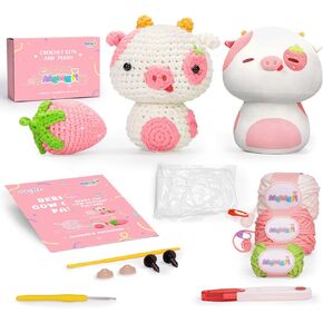 مجموعة كروشيه للمبتدئين من ميواي، مجموعة كروشيه كاملة ذاتية الصنع على شكل حيوانات مع 40% + شريط غزل بدأت مسبقًا، فيديو تعليمي خطوة بخطوة للبالغين والاطفال (بلو بيري كاو) (MEDO000CRO0542L0-A) in Kuwait