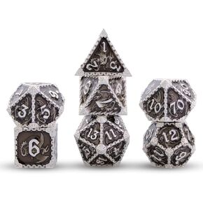 DND Dice Set Hollow Metal Dice Set Handmade 7pcs Polyhedral Dice Set DND RPG MTG Role Playing Game Dice Set D&D Dice with Gift Case for DND Dungeons and Dragon (Blue Gold) in Kuwait