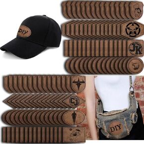 120PCS Blank Hat Patches Laserable Square Rustic Leatherette Patch Adhesive Faux Leather Patches Blanks for Hats Fabric Custom Repair Sew Laser Glowforge Supplies (8Item+Khaki+Archaize)