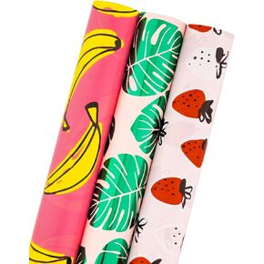 MAYPLUSS Wrapping Paper Roll - Mini Roll - 17 inch X 120 inch Per roll - 3 Different Summer Fruit Design (42.3 sq.ft.ttl)