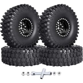 HobbyPark 120mm / 4.72inch 1.9 Crawler Tires and 1.9 Beadlock Wheels Set Foam Inserts for Axial SCX10 II III Traxxas TRX-4 Redcat Gen8 Gen7 Upgrades Replacement Parts (4-Pack) (Black)