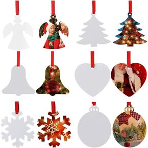 Sempoda 48pcs زخرفة التسامي فارغة، زخرفة عيد الميلاد الفراغات مزدوجة الجوانب، التسامي غير المكتمل فارغة مع الحبال الحمراء، MDF نقل المعلقات معلقة فارغة لعيد الميلاد DIY الحرفية ديكور المنزل in Kuwait