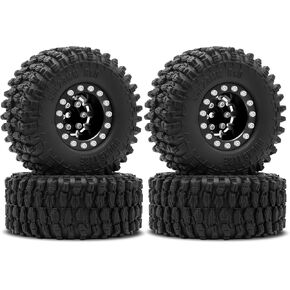 OGRC 1.0 Beadlock Wheel and Tires 7mm Negative Offset Wheels with New Compound 1.0 Tires for SCX24 Bronco C10 JLU Deadbolt Gladiator AX24 B-17 RC Crawler Car (Black)
