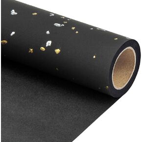 Flyhill Mini Roll Wrapping Paper-17inch*16.5ft（23.4sq.ft.ttl-Black Gold Snowflake Foil Design with Smooth for Christmas,Birthday,Holiday,Wedding,Baby Shower,Anniversary