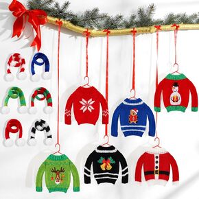 12 Pcs Christmas Elf Doll Clothes Elf Accessories Set, Christmas Elf Sweater Christmas Elf Scarf Elk Snowflake Xmas Tree Print Elf Small Sweater Knitted Clothing Elf Outfit for Doll Decor (Santa)