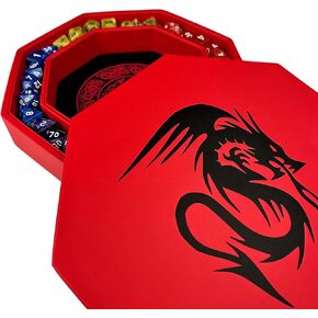 علبة النرد من Luck Lab مقاس 20.32 سم - باللون الأحمر - مع غطاء ومنطقة تحريك النرد لألعاب الطاولة من أجل لعبة RPG - تصميم التنين in Kuwait