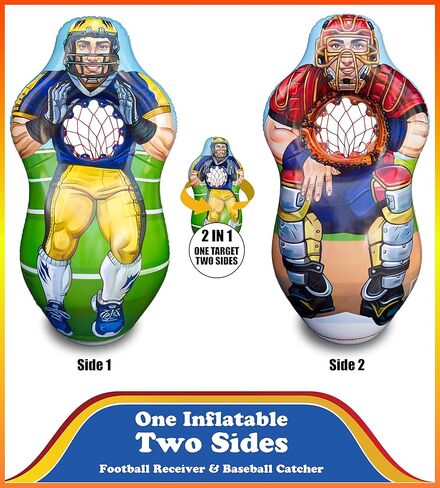 جهاز استقبال كرة القدم ImpiriLux قابل للنفخ بطول 5 أقدام مزدوج الجوانب ومجموعة مدرب البيسبول لصيد الهدف | تتضمن واحدة قابلة للنفخ على الوجهين، و2 كرة قدم قطيفة، و2 كرة بيسبول قطيفة in Kuwait