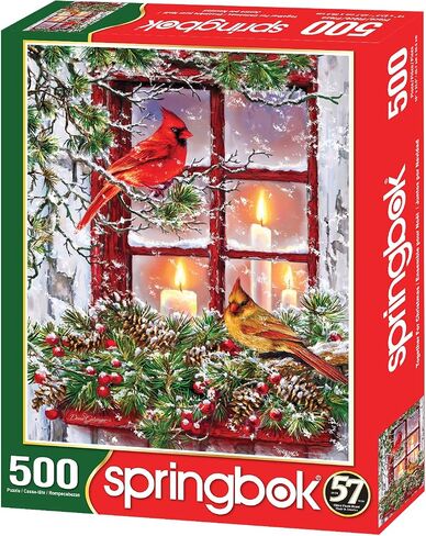 Springbok 500 Piece Jigsaw Puzzle for Adults - Together Forever Features a Pair of Cardinals on a Snowy Winter's Holiday Outdoor Scene Precision-Cut Puzzle Pieces Made in The USA in Saudi Arabia