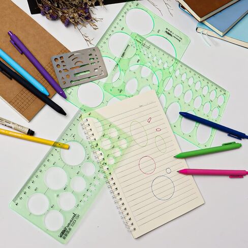 قوالب استنسل رسومات دائرية وبيضاوية من كيوفيلي، 4 عبوات من قوالب رسومات دوائر بلاستيكية هندسية مع درع محو وقوالب دوائر رسم استنسل قوالب قياس هندسية in Kuwait