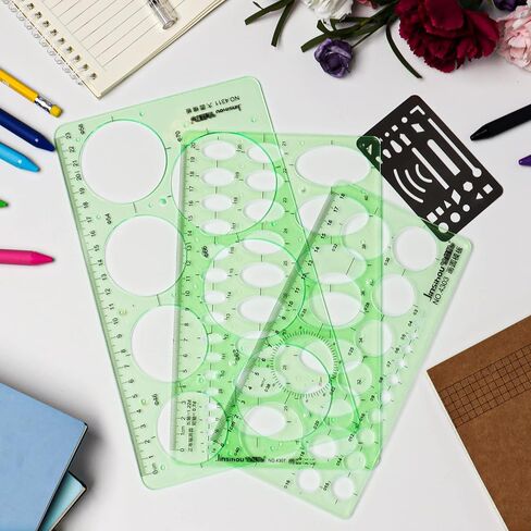 قوالب استنسل رسومات دائرية وبيضاوية من كيوفيلي، 4 عبوات من قوالب رسومات دوائر بلاستيكية هندسية مع درع محو وقوالب دوائر رسم استنسل قوالب قياس هندسية in Kuwait