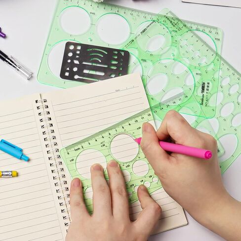 قوالب استنسل رسومات دائرية وبيضاوية من كيوفيلي، 4 عبوات من قوالب رسومات دوائر بلاستيكية هندسية مع درع محو وقوالب دوائر رسم استنسل قوالب قياس هندسية in Kuwait