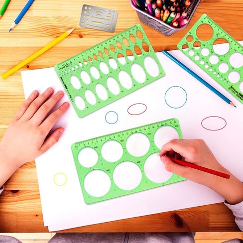 قوالب استنسل رسومات دائرية وبيضاوية من كيوفيلي، 4 عبوات من قوالب رسومات دوائر بلاستيكية هندسية مع درع محو وقوالب دوائر رسم استنسل قوالب قياس هندسية in Kuwait