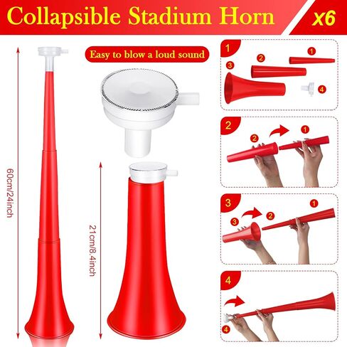 Sotiff 12 قطعة من بوق الاستاد القابل للطي ومصفق اليد 24 بوصة Vuvuzela Horn Blow Horn البلاستيك البوق الهتاف المصفقون صانعو الضوضاء للأحداث الرياضية وألعاب التخرج والحفلات الرياضية المدرسية (أزرق) in Saudi Arabia
