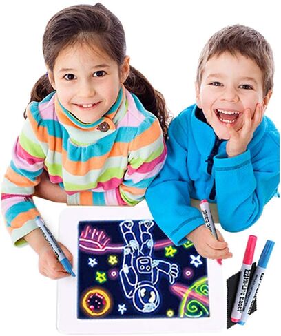 AMAV Glow Pad - لوحة رسم محمولة عالية التقنية للأطفال بحجم الكمبيوتر اللوحي مع 7 أضواء ملونة وامضة متبادلة. لوحة تلوين مضيئة للأطفال، مجموعة الفنون والحرف اليدوية in Kuwait