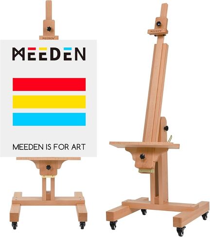 MEEDEN حامل استوديو كبير جدًا، حامل فنان محترف، حامل أرضي شديد التحمل، يميل بشكل مسطح بسهولة، لمسة نهائية من خشب الورد، يحمل لوحات فنية قماشية يصل ارتفاعها إلى 71 بوصة in Saudi Arabia