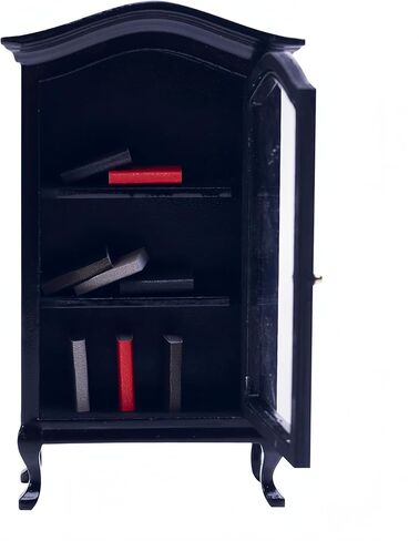 Kutusaky 1:12 رف كتب مصغر و8 قطع كتب بيت الدمى لتزيين رف بيت الدمى والكتب الصغيرة ملحقات الأثاث الخشبي لديكور بيت الدمية (أسود) in Kuwait