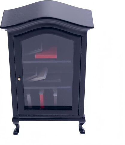 Kutusaky 1:12 رف كتب مصغر و8 قطع كتب بيت الدمى لتزيين رف بيت الدمى والكتب الصغيرة ملحقات الأثاث الخشبي لديكور بيت الدمية (أسود) in Kuwait