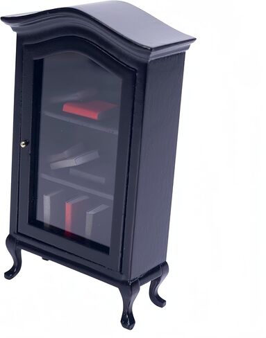 Kutusaky 1:12 رف كتب مصغر و8 قطع كتب بيت الدمى لتزيين رف بيت الدمى والكتب الصغيرة ملحقات الأثاث الخشبي لديكور بيت الدمية (أسود) in Kuwait