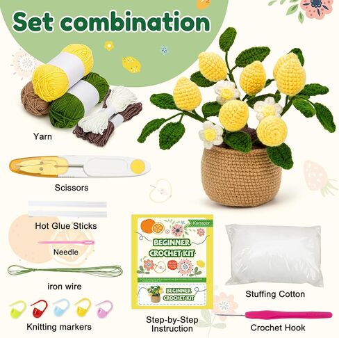 Karsspor Crochet Kit for Beginners - Lemon Crochet Set, Beginner Crochet Kit for Adults with Step-by-Step Instructions and Video Tutorials, Complete Crochet Starter Kit (Patent Product) in Kuwait