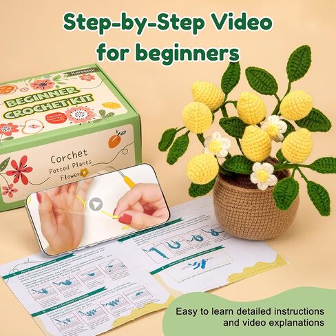 Karsspor Crochet Kit for Beginners - Lemon Crochet Set, Beginner Crochet Kit for Adults with Step-by-Step Instructions and Video Tutorials, Complete Crochet Starter Kit (Patent Product) in Kuwait