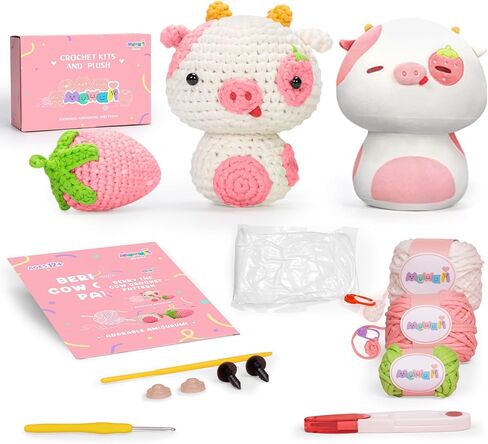 مجموعة كروشيه للمبتدئين من ميواي، مجموعة كروشيه كاملة ذاتية الصنع على شكل حيوانات مع 40% + شريط غزل بدأت مسبقًا، فيديو تعليمي خطوة بخطوة للبالغين والاطفال (بلو بيري كاو) (MEDO000CRO0542L0-A) in Kuwait