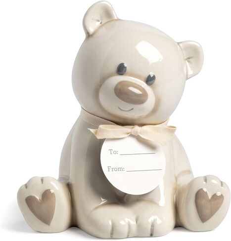 DEMDACO Teddy Bear Blue and Tan 7 x 5.5 Inch Ceramic Stoneware Piggy Money Bank in Saudi Arabia