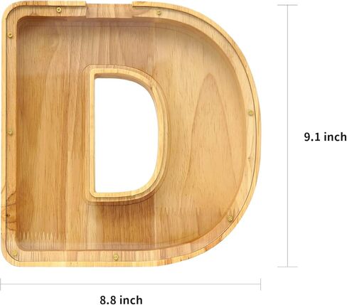 WOOD CITY Letter Piggy Bank للبالغين من الأولاد والبنات والأطفال، صندوق أموال خشبي كبير بحجم 9 بوصات وعملات معدنية شخصية، اسم مخصص DIY هدية إبداعية للنقود الحقيقية، وزخارف الأبجدية (C) in Kuwait