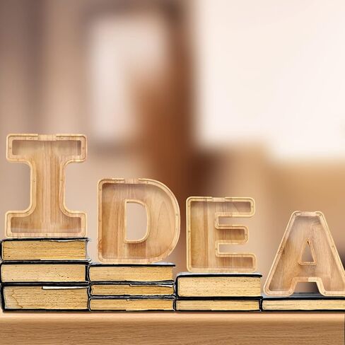 WOOD CITY Letter Piggy Bank للبالغين من الأولاد والبنات والأطفال، صندوق أموال خشبي كبير بحجم 9 بوصات وعملات معدنية شخصية، اسم مخصص DIY هدية إبداعية للنقود الحقيقية، وزخارف الأبجدية (C) in Kuwait