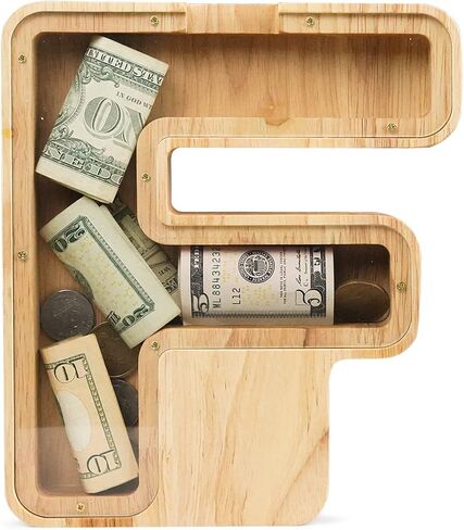 WOOD CITY Letter Piggy Bank for Adults Boys Girls Kids, Wooden 9 inch Large Personalized Bills and Coins Bank Money Box, Customized Name DIY Creative Gift for Real-Money, Alphabet Decorations (A) in Kuwait