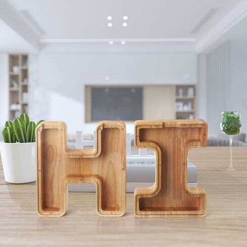 WOOD CITY Letter Piggy Bank for Adults Boys Girls Kids, Wooden 9 inch Large Personalized Bills and Coins Bank Money Box, Customized Name DIY Creative Gift for Real-Money, Alphabet Decorations (A) in Kuwait