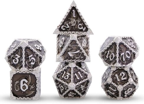 DND Dice Set Hollow Metal Dice Set Handmade 7pcs Polyhedral Dice Set DND RPG MTG Role Playing Game Dice Set D&D Dice with Gift Case for DND Dungeons and Dragon (Blue Gold) in Kuwait