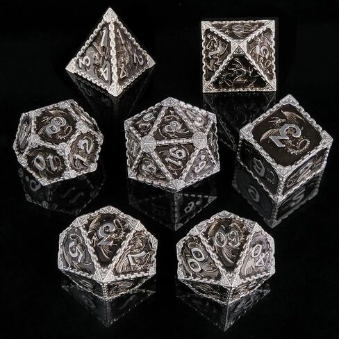 DND Dice Set Hollow Metal Dice Set Handmade 7pcs Polyhedral Dice Set DND RPG MTG Role Playing Game Dice Set D&D Dice with Gift Case for DND Dungeons and Dragon (Blue Gold) in Kuwait