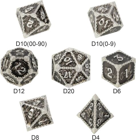 DND Dice Set Hollow Metal Dice Set Handmade 7pcs Polyhedral Dice Set DND RPG MTG Role Playing Game Dice Set D&D Dice with Gift Case for DND Dungeons and Dragon (Blue Gold) in Kuwait