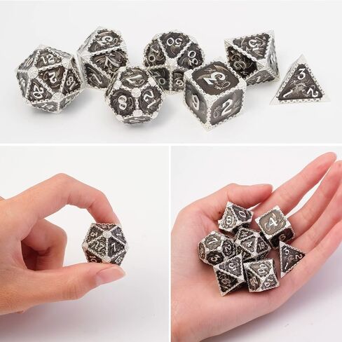 DND Dice Set Hollow Metal Dice Set Handmade 7pcs Polyhedral Dice Set DND RPG MTG Role Playing Game Dice Set D&D Dice with Gift Case for DND Dungeons and Dragon (Blue Gold) in Kuwait