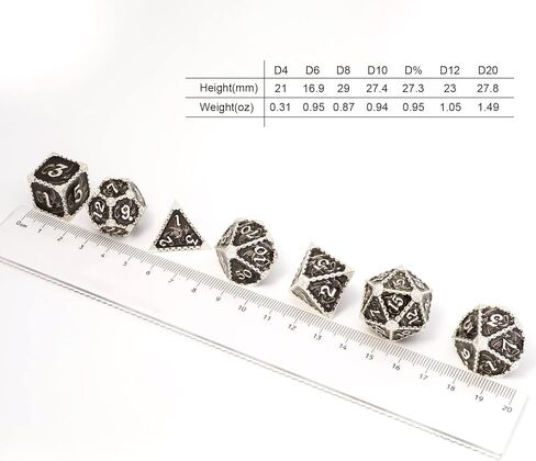 DND Dice Set Hollow Metal Dice Set Handmade 7pcs Polyhedral Dice Set DND RPG MTG Role Playing Game Dice Set D&D Dice with Gift Case for DND Dungeons and Dragon (Blue Gold) in Kuwait