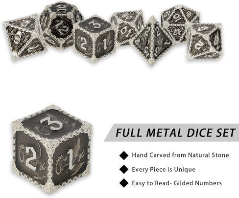 DND Dice Set Hollow Metal Dice Set Handmade 7pcs Polyhedral Dice Set DND RPG MTG Role Playing Game Dice Set D&D Dice with Gift Case for DND Dungeons and Dragon (Blue Gold) in Kuwait