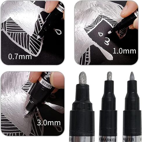 مجموعة اقلام ماركر عاكسة بلون فضي من 3 قطع، قلم تحديد للطلاء الزيتي اللامع للالوان المائية، مجموعة اقلام تحديد من الكروم السائل على اي سطح in Kuwait