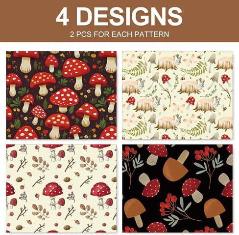 JarThenaAMCS Mushroom Wrapping Paper Forest Gift Wrap Paper Bulk Folded Flat Vintage DIY Craft Paper for Birthday Baby Shower Party Gift Packing Decor, 19.7 x 27.6 Inch, 8 Sheet in Kuwait