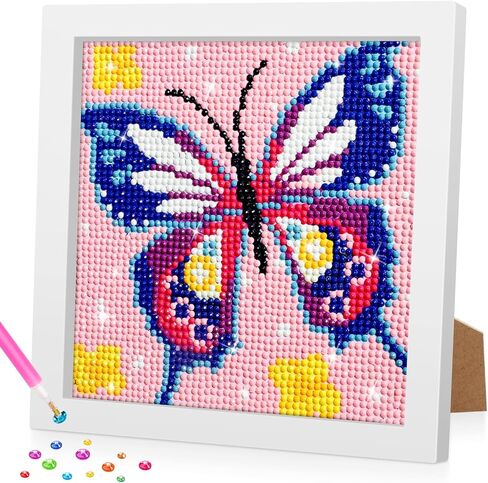 فينديجا مجموعة رسم ماسي 5 دي للاطفال والبالغين مع اطار خشبي، فراشة ذاتية الحفر بالكامل للفنون والحرف اليدوية للاطفال من سن 6-8-10-12 سنة للبنات والاولاد لهدايا عيد الميلاد والكريسماس in Kuwait