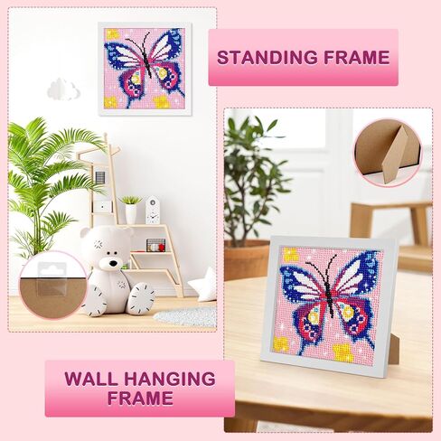 فينديجا مجموعة رسم ماسي 5 دي للاطفال والبالغين مع اطار خشبي، فراشة ذاتية الحفر بالكامل للفنون والحرف اليدوية للاطفال من سن 6-8-10-12 سنة للبنات والاولاد لهدايا عيد الميلاد والكريسماس in Kuwait