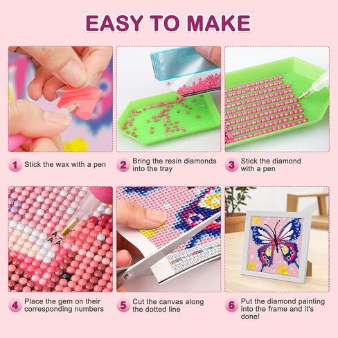 فينديجا مجموعة رسم ماسي 5 دي للاطفال والبالغين مع اطار خشبي، فراشة ذاتية الحفر بالكامل للفنون والحرف اليدوية للاطفال من سن 6-8-10-12 سنة للبنات والاولاد لهدايا عيد الميلاد والكريسماس in Kuwait