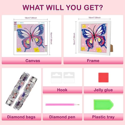 فينديجا مجموعة رسم ماسي 5 دي للاطفال والبالغين مع اطار خشبي، فراشة ذاتية الحفر بالكامل للفنون والحرف اليدوية للاطفال من سن 6-8-10-12 سنة للبنات والاولاد لهدايا عيد الميلاد والكريسماس in Kuwait